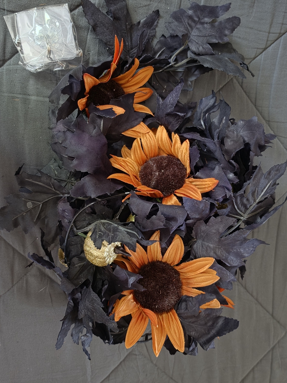 Artificial Orange Sunflower Garland with Black Foliage -